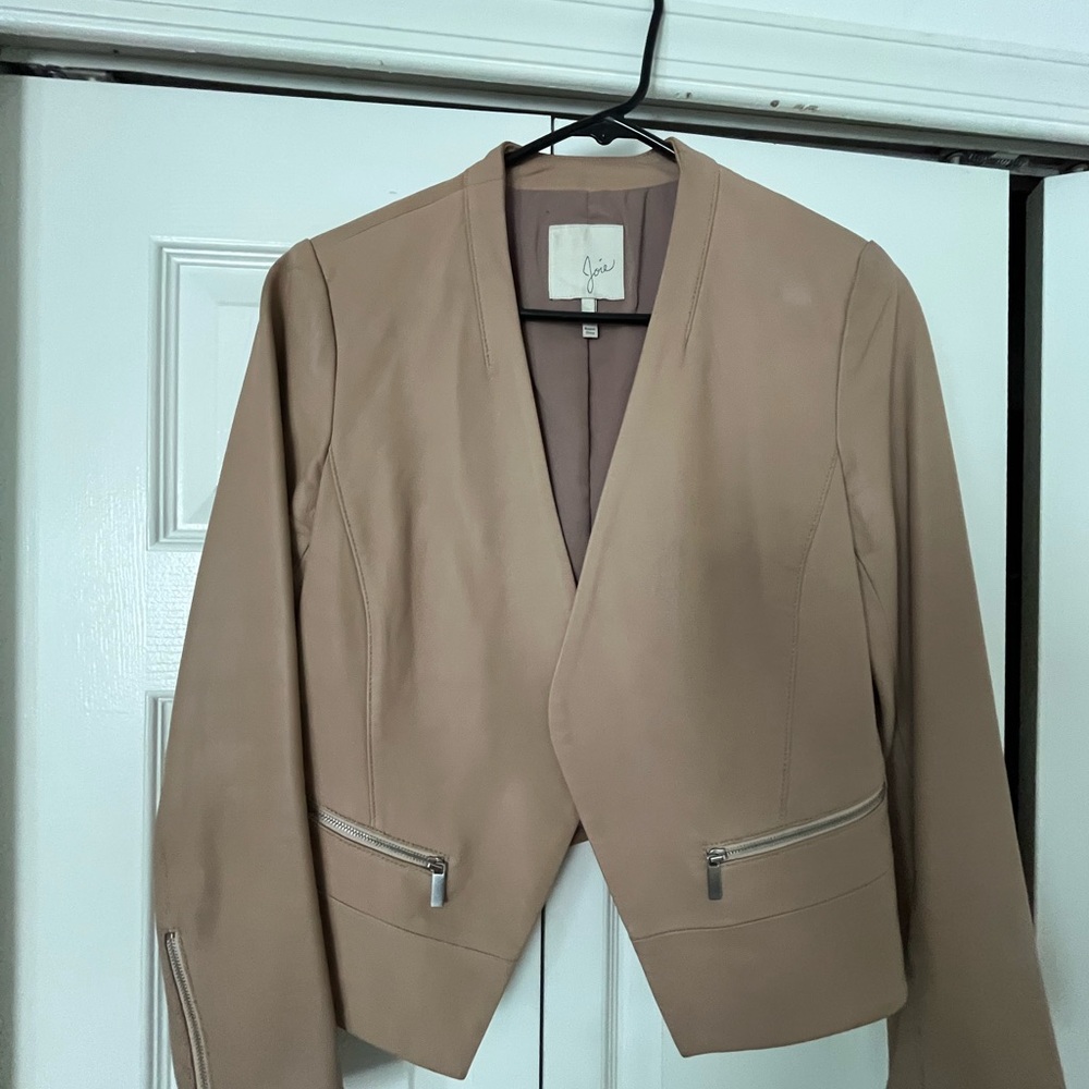 Joie Soft Pink Women's Leather Blazer with Zipper Details